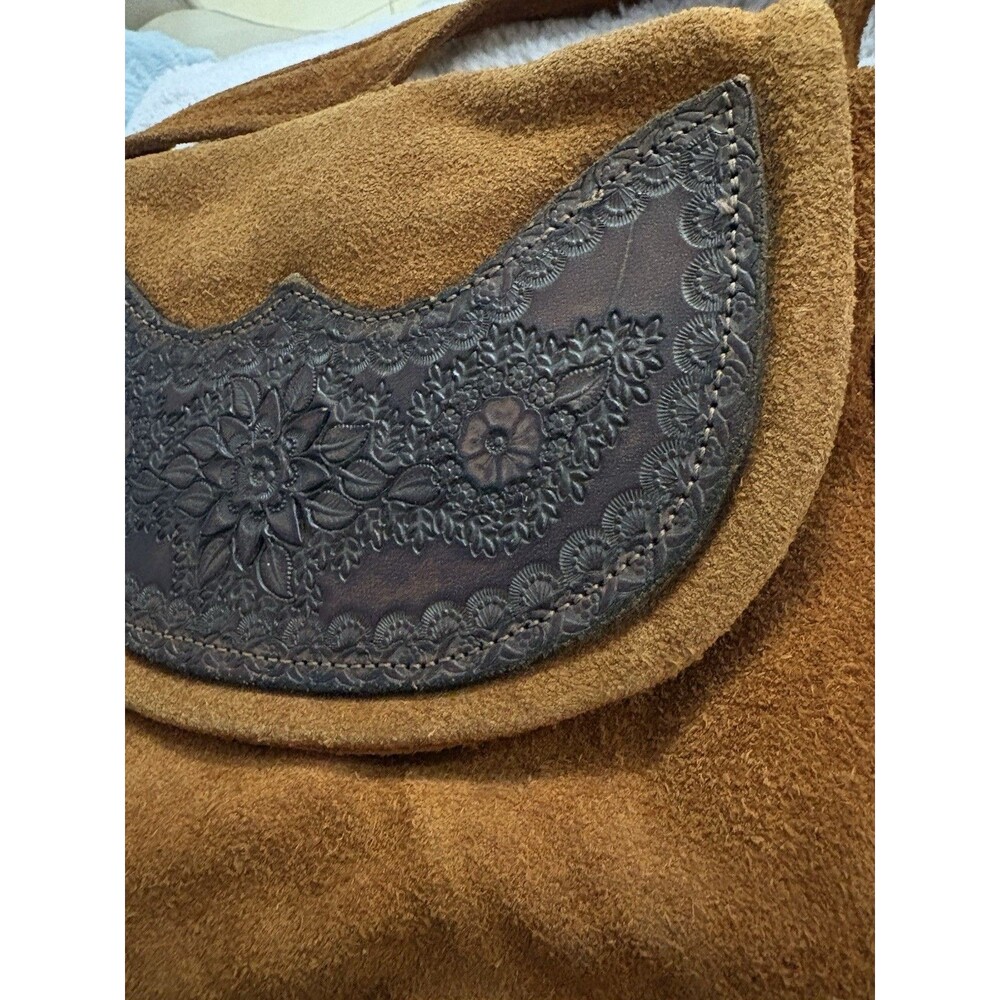 Vintage Suede Purse With Hand Tooled Decor - Picture 3 of 7